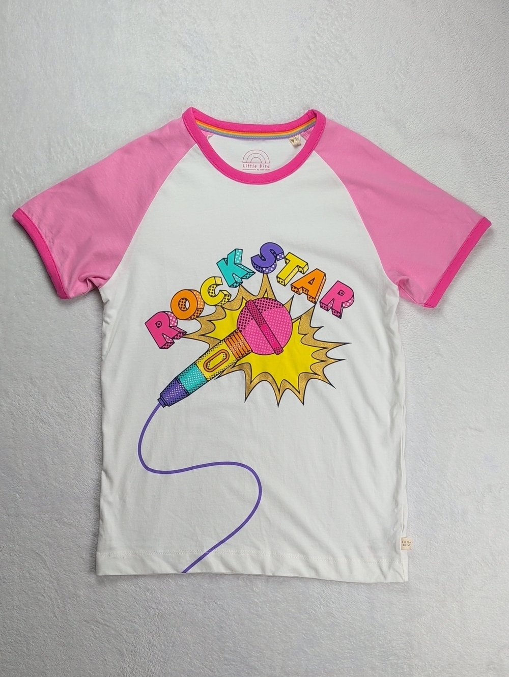 Little Bird By Joules Oliver Kids Pink Rainbow Graphic Tee Size 9-10 UK